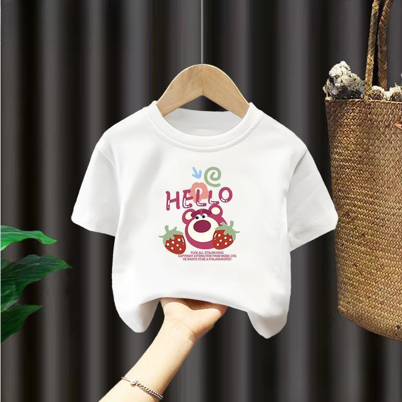 CHIC STUDIO Children's New Style Children's Clothing Pure Cotton Strawberry Bear Bottoming Shirt Half-sleeved Baby Top