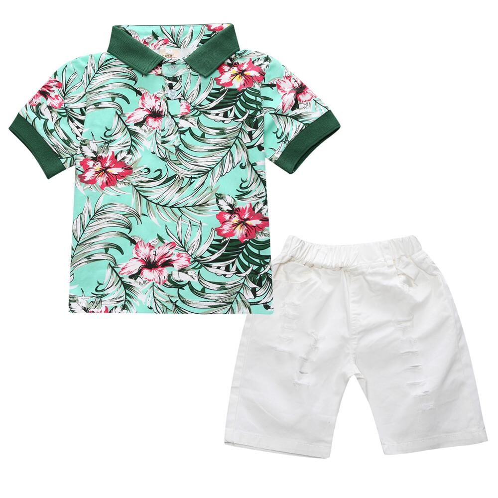 SALSPOR Children's Clothing Boy Summer Suit Fashion Casual Short-sleeved Shirt Shorts Two-piece