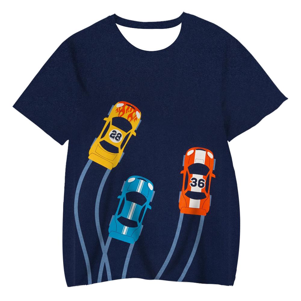 ETST WENDY 013 Summer New Children's Fashion Cartoon 3D Printing Car Children's Short Sleeved T-shirt Girls' T-shirt Children's Clothing