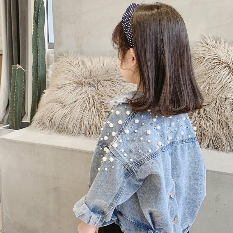 weihexin Pearls Beading Denim Jacket For Girls Fashion Coats Children Clothing Autumn Baby Girls Clothes Outerwear Jean Jackets Coat