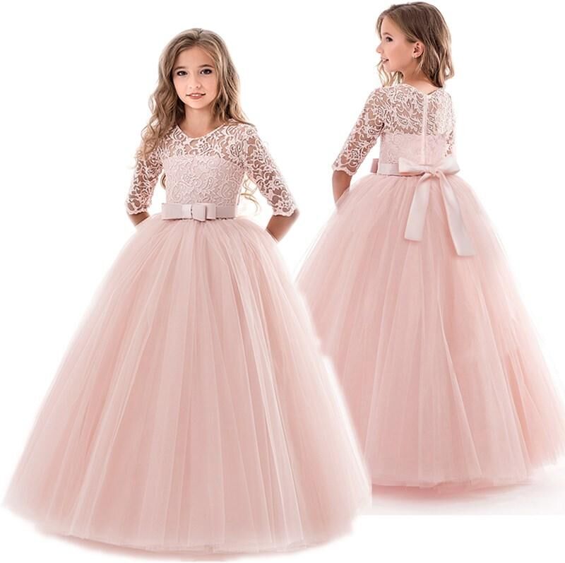 91340802MA8PFML34B Teenage Girls Dress Summer Children's Clothing Party Elegant Princess Long Tulle Baby Girls Kids Lace Wedding Ceremony Dresses