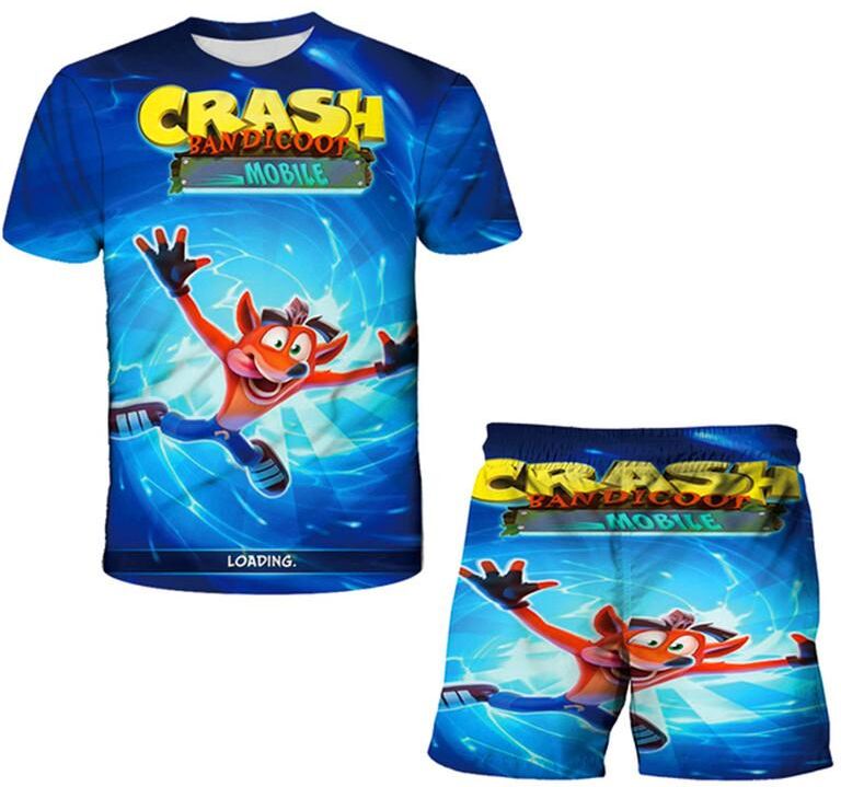 ULao Fashion Ccrash Bandicoot Mobile Tees Baby Boys Girls Clothes Sets Children Clothing Set Kids Sports Sweatshirt Pants 2Pcs Suits