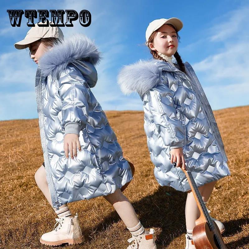 WTEMPO Girls' Warm and Windproof Down Padded Jacket Mid-length Girls Plus Velvet Thickened Children's Clothing