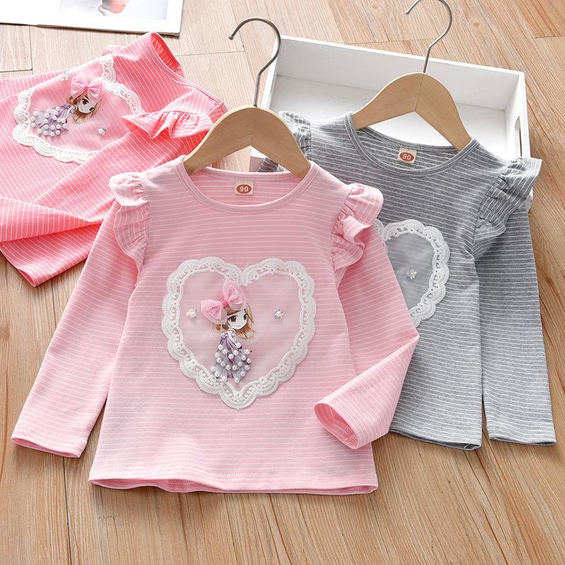 YOUULAR Cute Children T-shirt Girl Long-sleeved Shirt Princess Top Bottoming Shirt Cartoon T-shirt  Children's Clothing