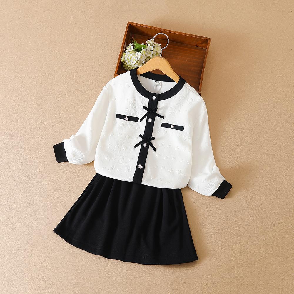 Kuyeebear Girls Suit Spring Autumn 2pcs Long Sleeve Cardigan Skirt Boutique Clothing Set Girls Sweet Outfits