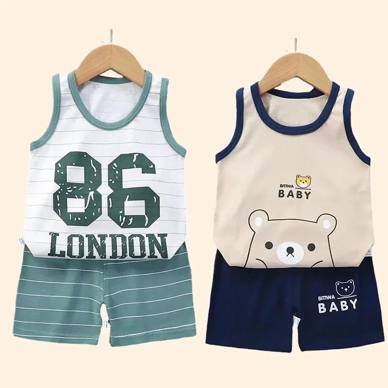 PenGo Studio Children Sets Kids Clothes Boys Girls Vest Suit  Summer Children's Clothing baby Cotton T-Shirts Shorts Tank Top Sleeveless