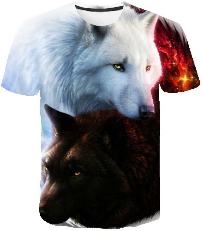 ULao Animal Kids Summer Wolf T-Shirt Cartoon Wolf Tops Children's Casual Clothing Cartoon T-shirt for Girls Boys Clothes