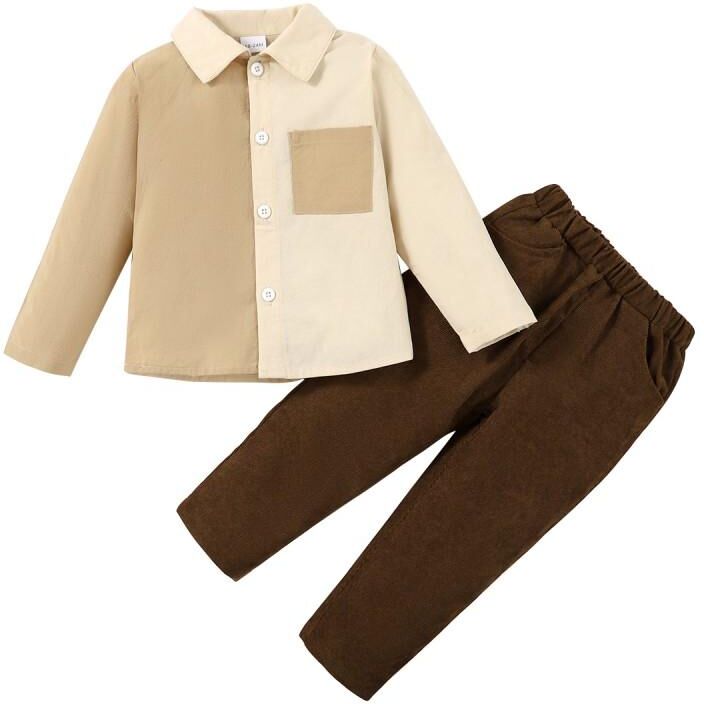 Sunshine kids clothing Children's Boys Colorful Lapel Long-sleeved Shirt + Solid Color Stockings Set Two-piece