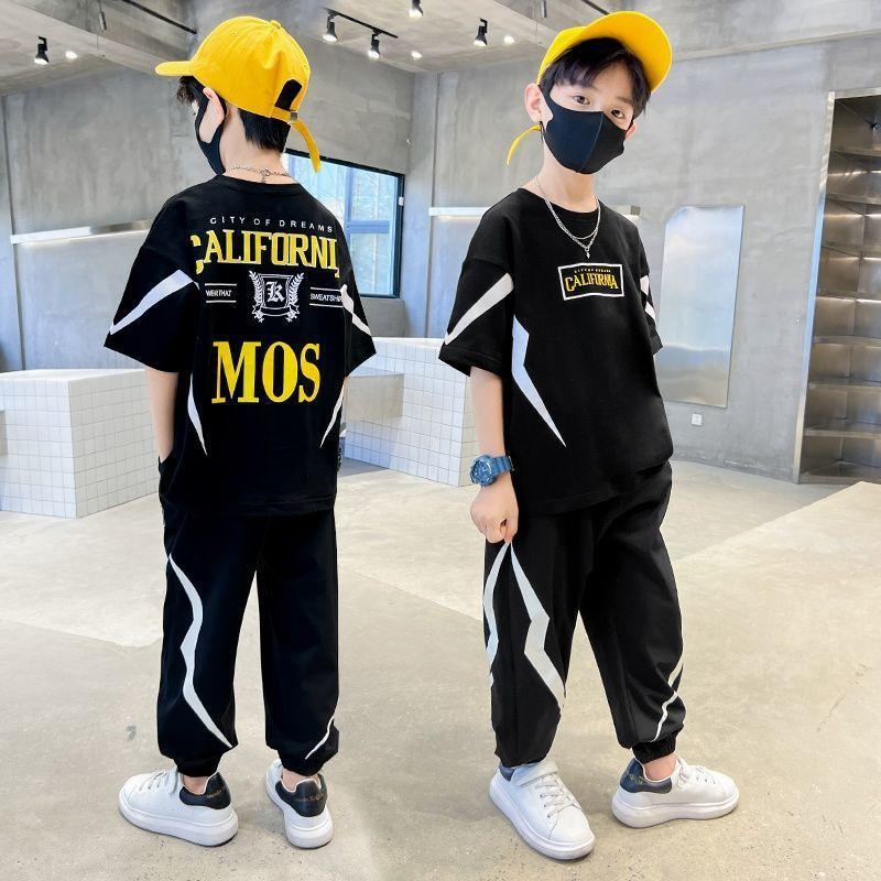 WHM Men Children's Clothing Suit Boys Summer Sports Fashion Short-sleeved Two-piece Suit