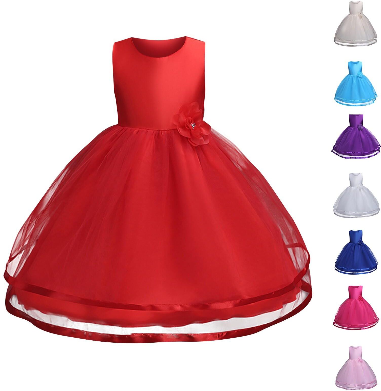 Clothing kaleidoscope Children's Dress Princess Dress With Flower Solid Color Performance Cake Dress