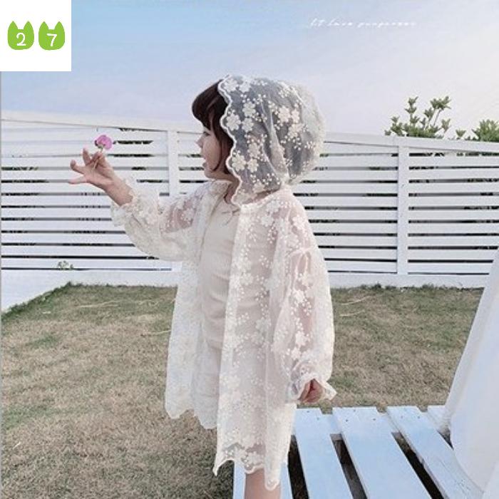 27kids Girls' Sun Protection Clothing Lace UV-Proof Jacket Beachwear Children's Air Conditioning Shirt