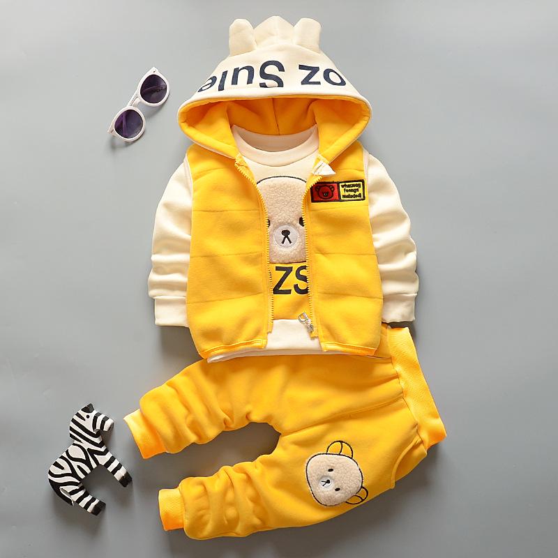 Kids tree Kids Children's Clothing Boys Girls Baby Winter Plus Velvet Thick Cartoon Bear 3pcs Sports Suit Sets
