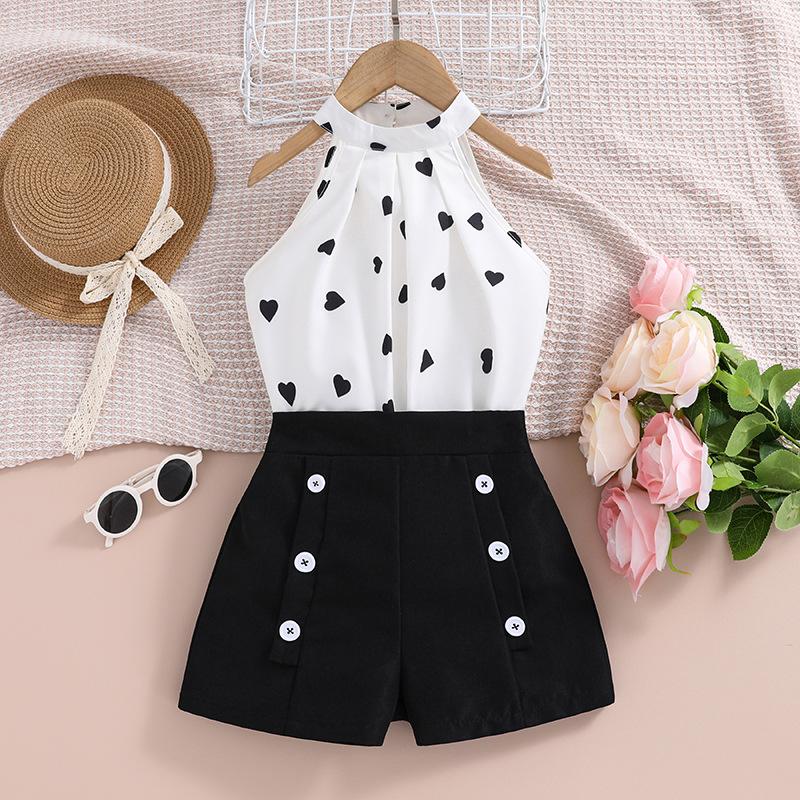 happy f D Girls' Clothes 6-12 Years Old Children's Clothes Summer Children's Clothing New Polka Dot Short Sleeve Top + Shorts Set