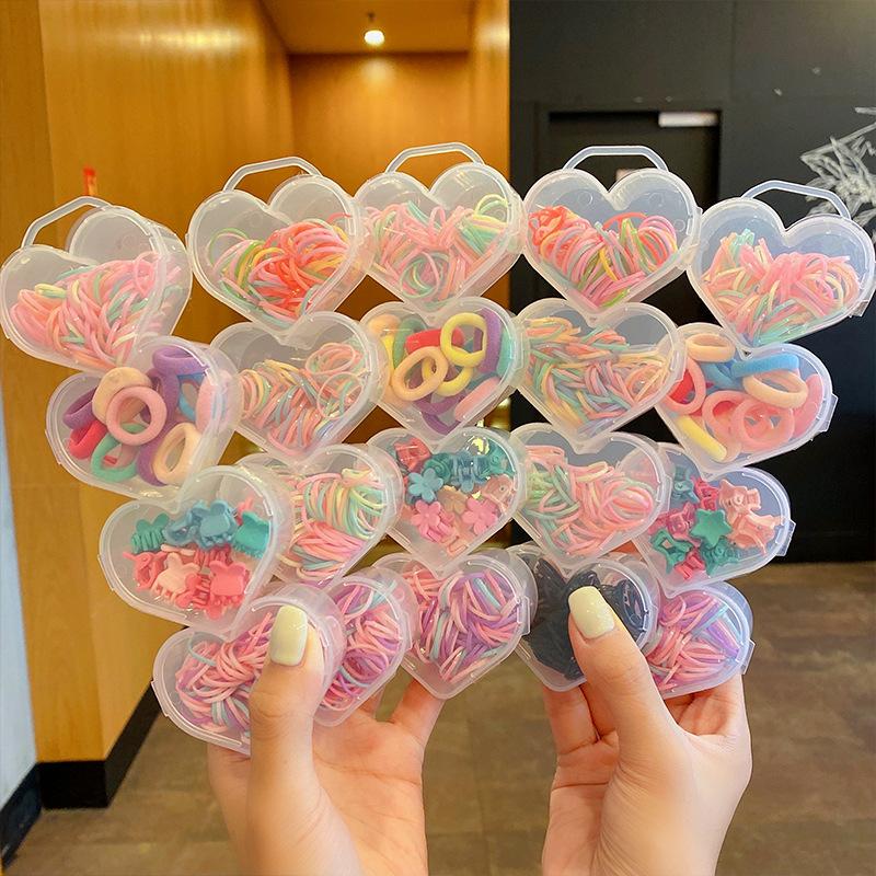 Warm and Happy-Fashion clothing and accessories Love box cartoon small flower grab clip Macaron color high elastic disposable rubber band children's hair clip head rope hair accessories