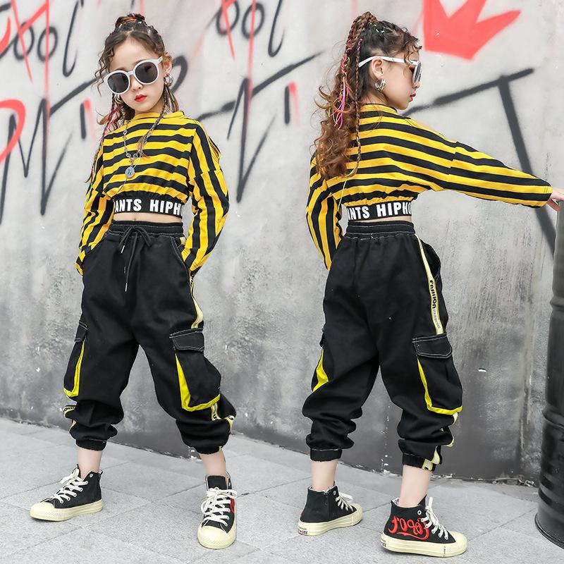 FIVE FIVE Children Hip Hop Clothes Girls Jazz Street Dance Costume Kids Sweatshirt Pants Set Ballroom Dancewear Stage Rave Clothing