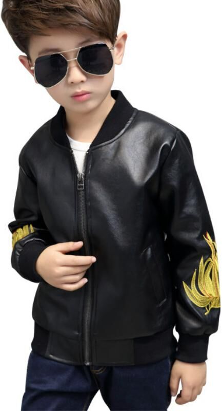 VANGULL Kids Clothing Children's Leather Jacket Spring Autumn and Winter Boys Stand Collar Motorcycle Jacket