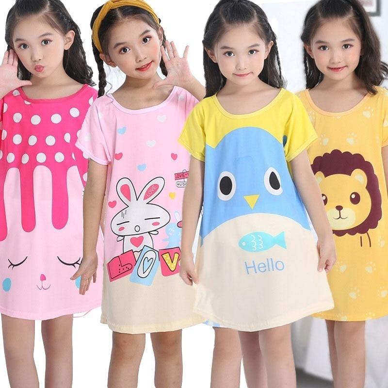 Topzeros Summer Girl Nightgown Cartoon Pajamas Dress Kids Teenager Night Dress Baby Nightdress Children Clothing