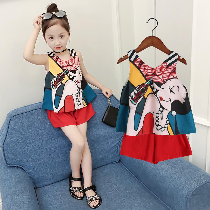 Selfyi Summer Children Set Baby Girls Cartoon Print Vest Shorts Infant Set Kids Clothing Set