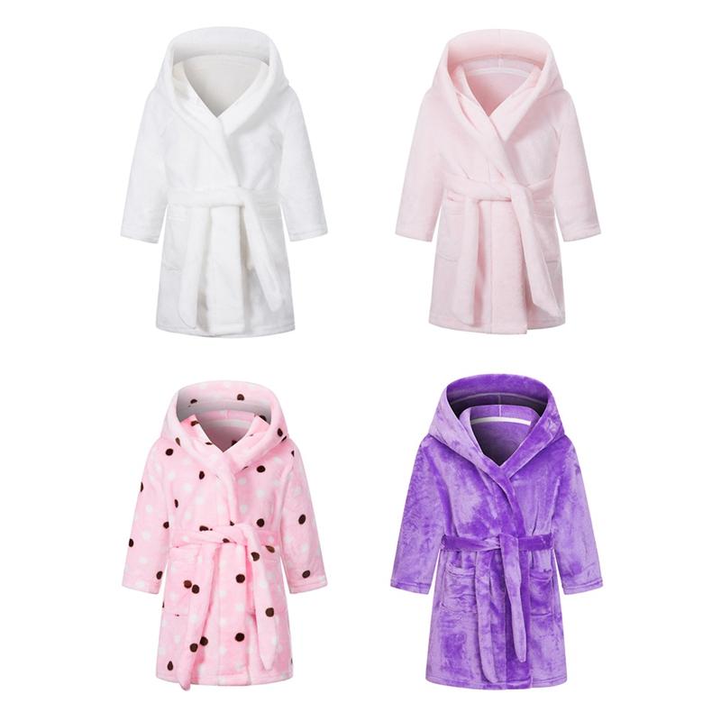 Sunshine kids clothing 2-10 Years Girls Winter Warm Flannel Bathrobe Children's Hooded Robes Night-robe