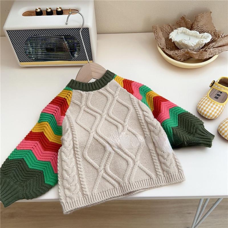 DIMANAF 2023 Children's Clothing Sweater Winter Pullover Autumn Rainbow Girl Sweaters Knitting Stripe Fashion Oversize Casual Style Loose Sweater