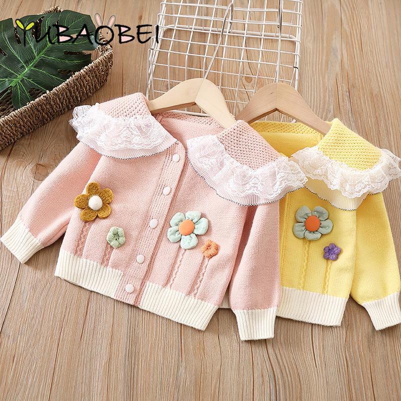 YUBAOBEI Girls Knitwear Children's Clothing Sweater Cardigan Spring Autumn Solid Color Cute Baby Girls Coat Top
