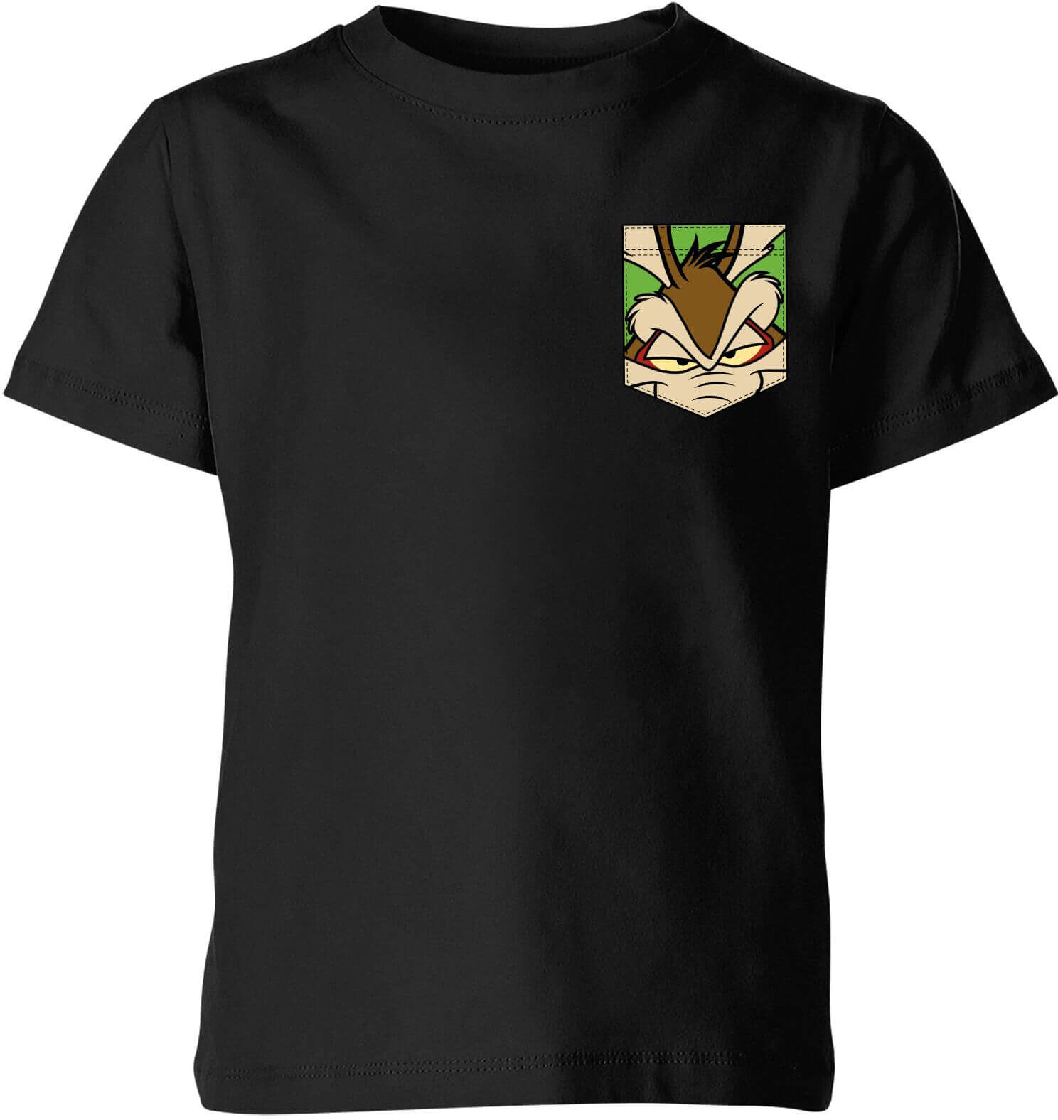 Looney Tunes Wile E Coyote Face Faux Pocket Kids' T-Shirt - Black - 5-6 Years - Black