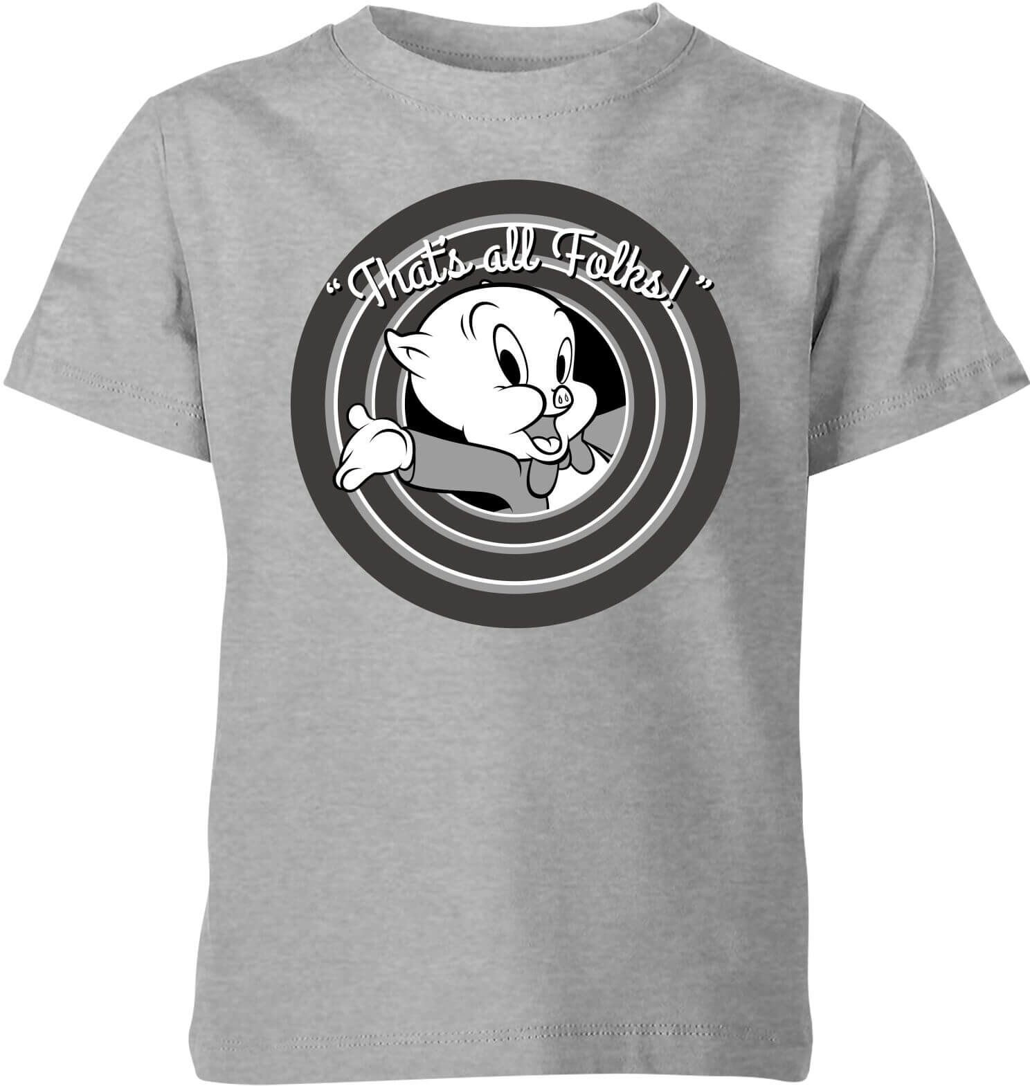 Looney Tunes That's All Folks Porky Pig Kids' T-Shirt - Grey - 7-8 Years - Grey