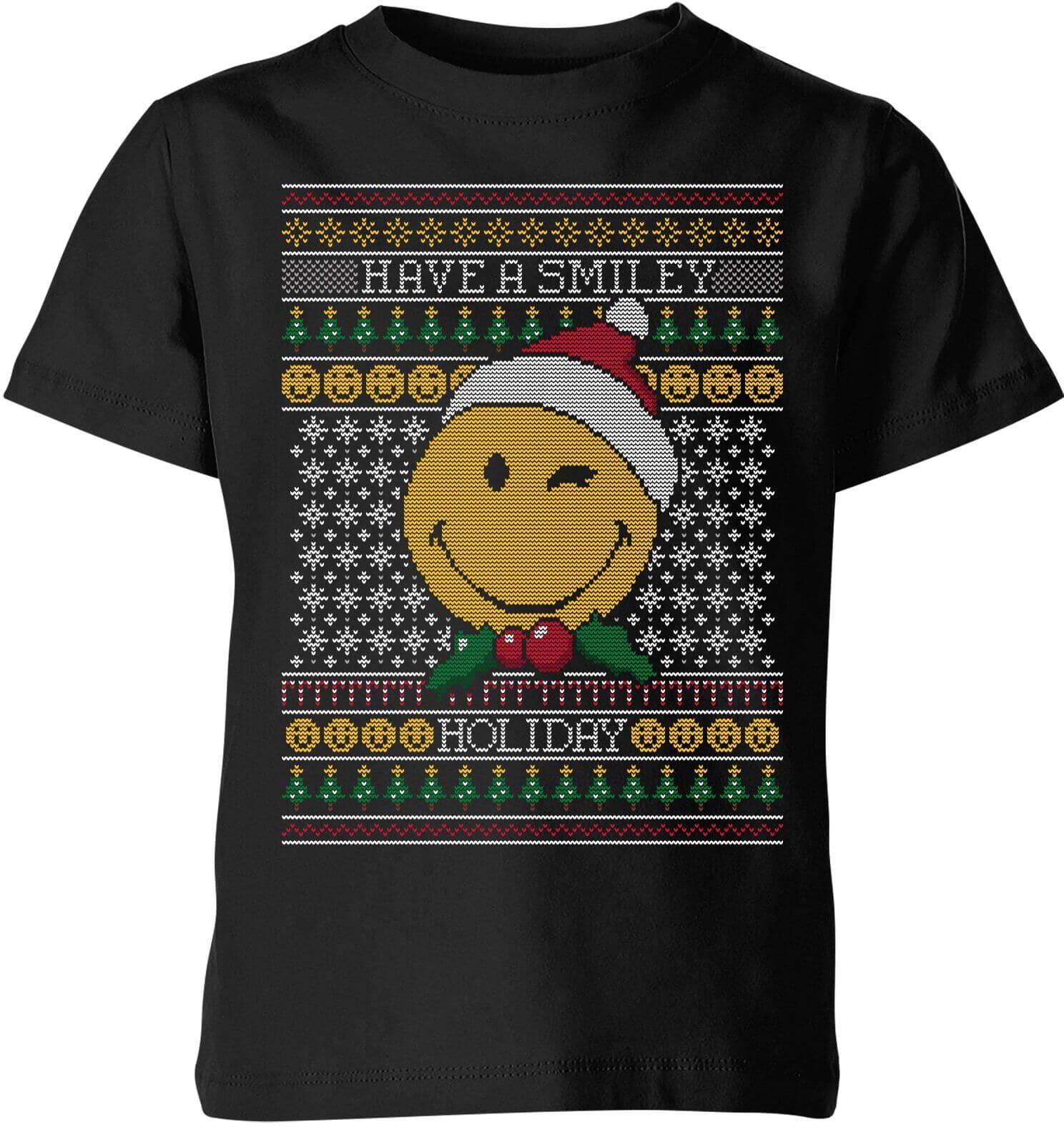 Smiley World Have A Smiley Holiday Kids Christmas T-Shirt - Black - 5-6 Years - Black