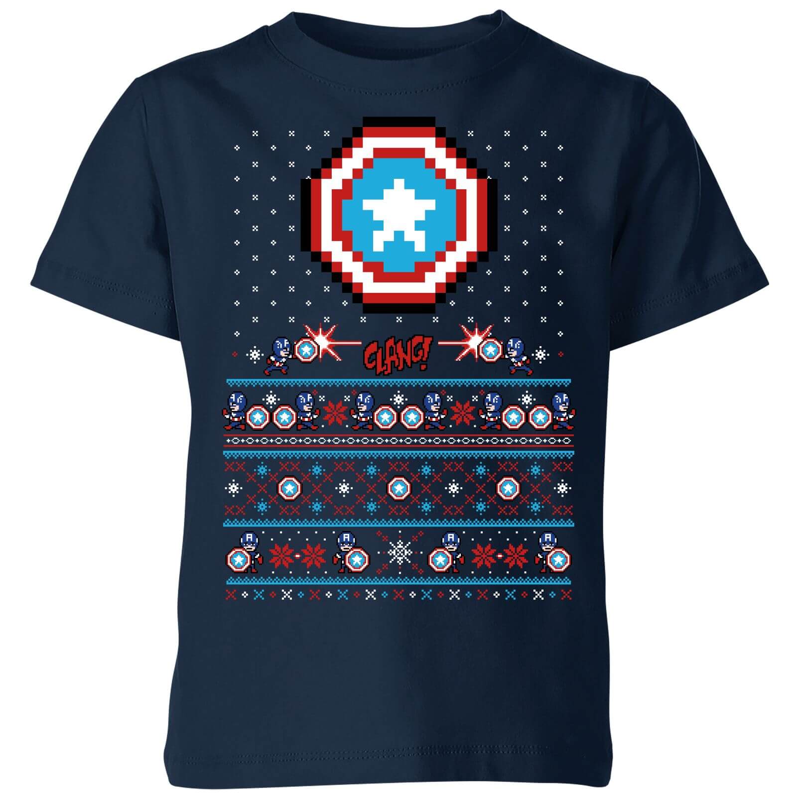 Marvel Avengers Captain America Pixel Art Kids Christmas T-Shirt - Navy - 7-8 Years - Navy