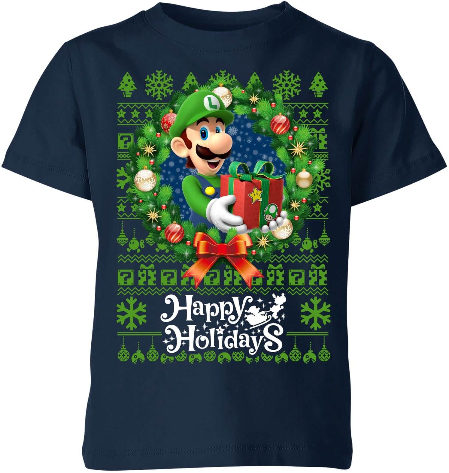 Nintendo Super Mario Happy Holidays Luigi Kid's Christmas T-Shirt - Navy - 3-4 Years - Navy