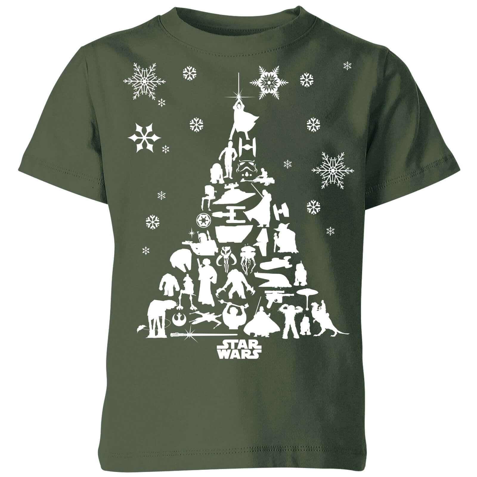 Star Wars Character Christmas Tree Kids' Christmas T-Shirt - Forest Green - 7-8 Years - Forest Green
