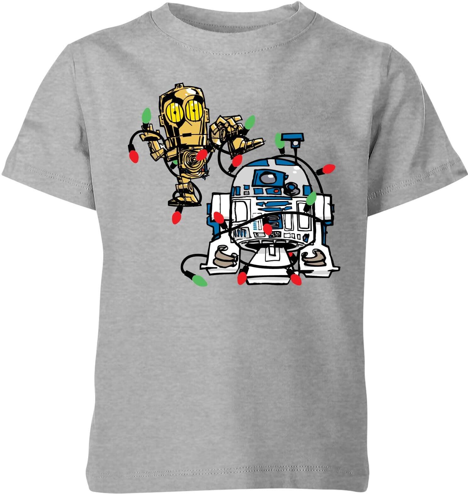 Star Wars Tangled Fairy Lights Droids Kids' Christmas T-Shirt - Grey - 5-6 Years - Grey