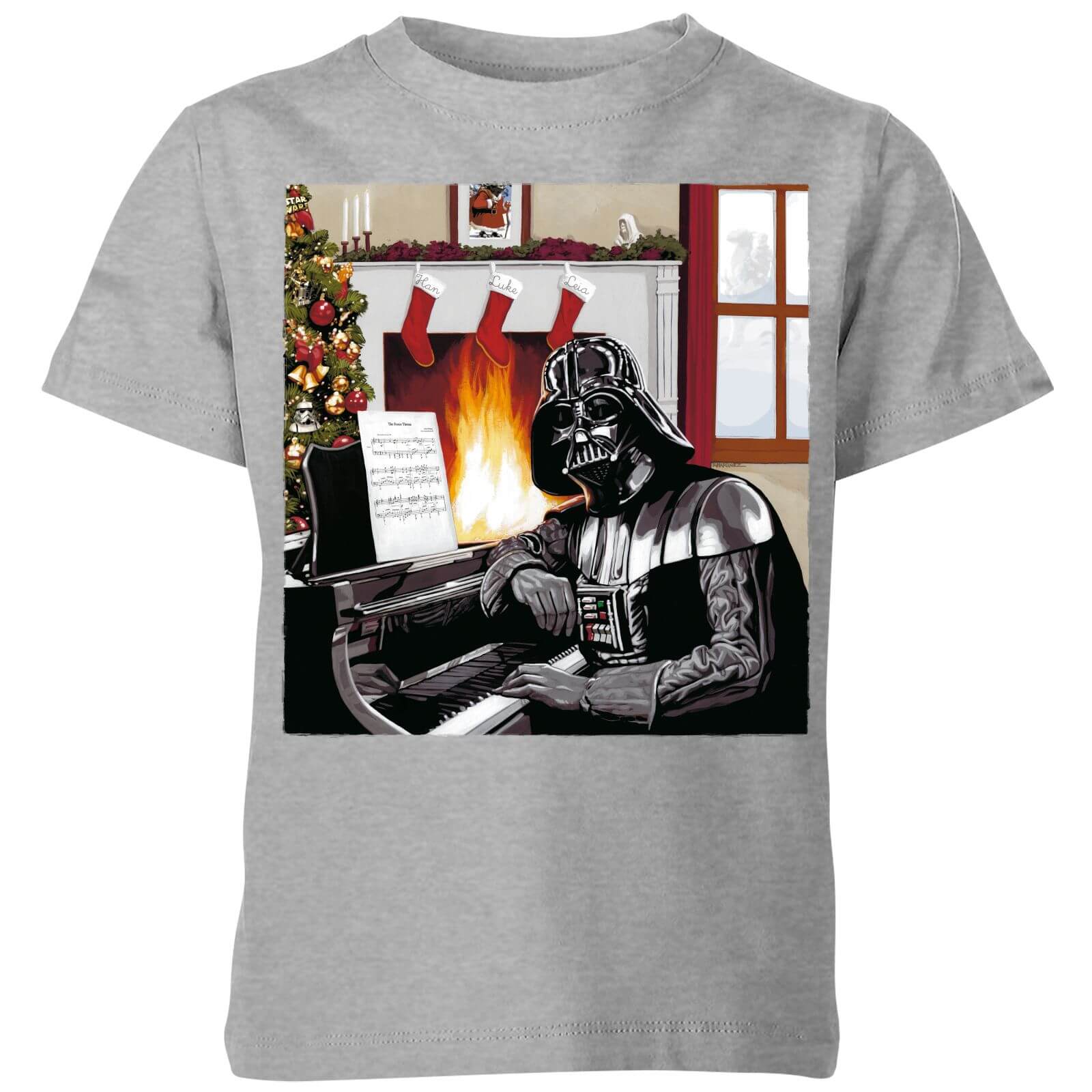 Star Wars Darth Vader Piano Player Kids' Christmas T-Shirt - Grey - 3-4 Years - Grey