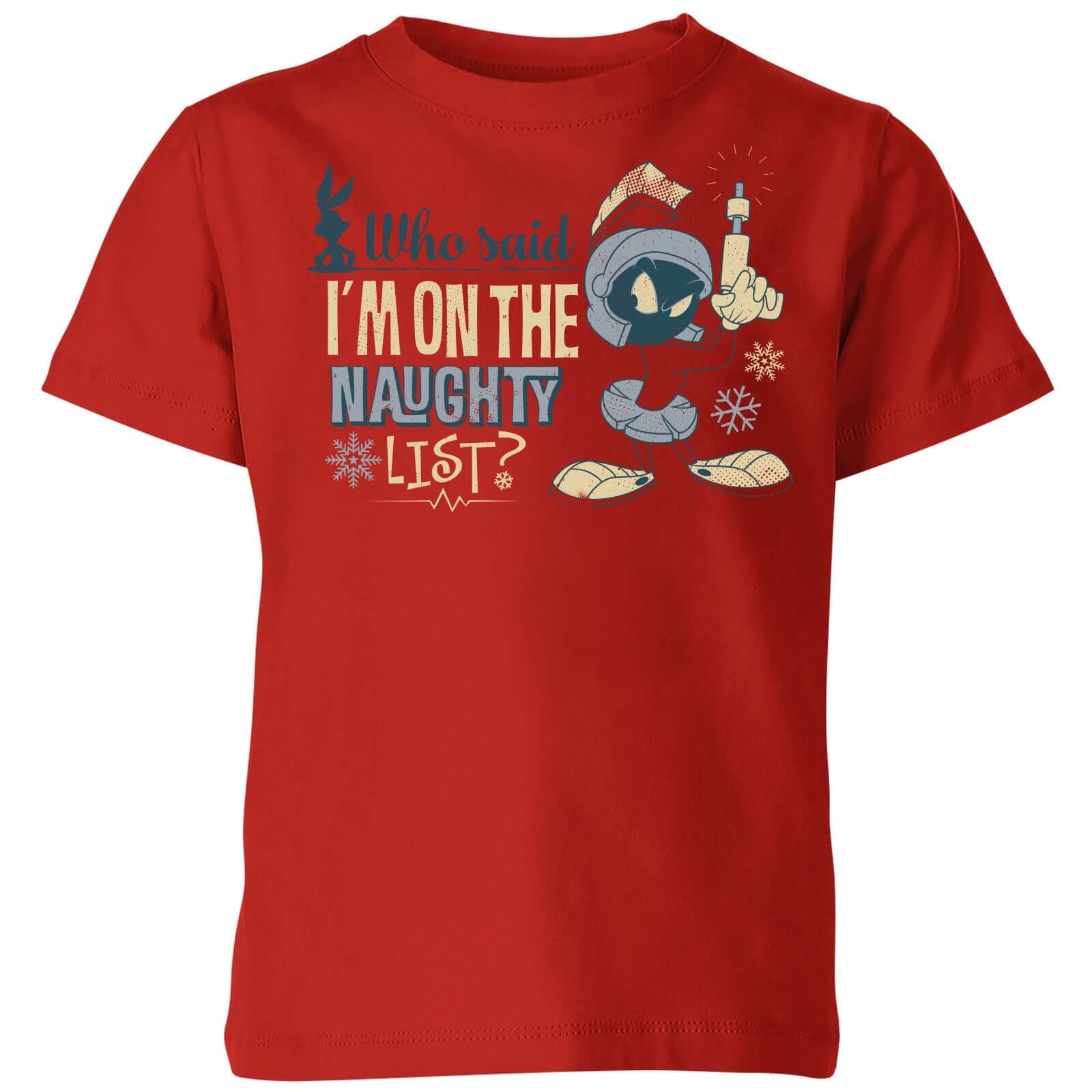 Looney Tunes Martian Who Said Im On The Naughty List Kids' Christmas T-Shirt - Red - 3-4 Years - Red