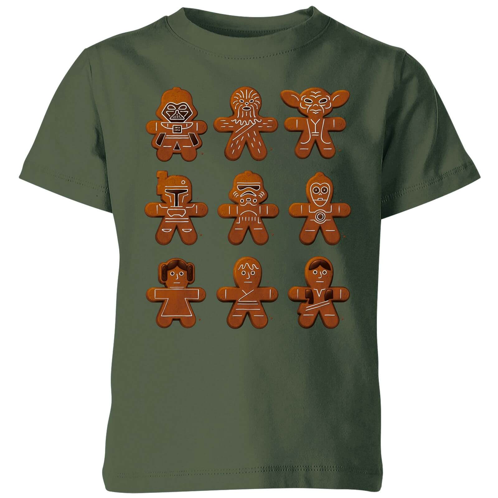 Star Wars Gingerbread Characters Kids' Christmas T-Shirt - Forest Green - 5-6 Years - Forest Green