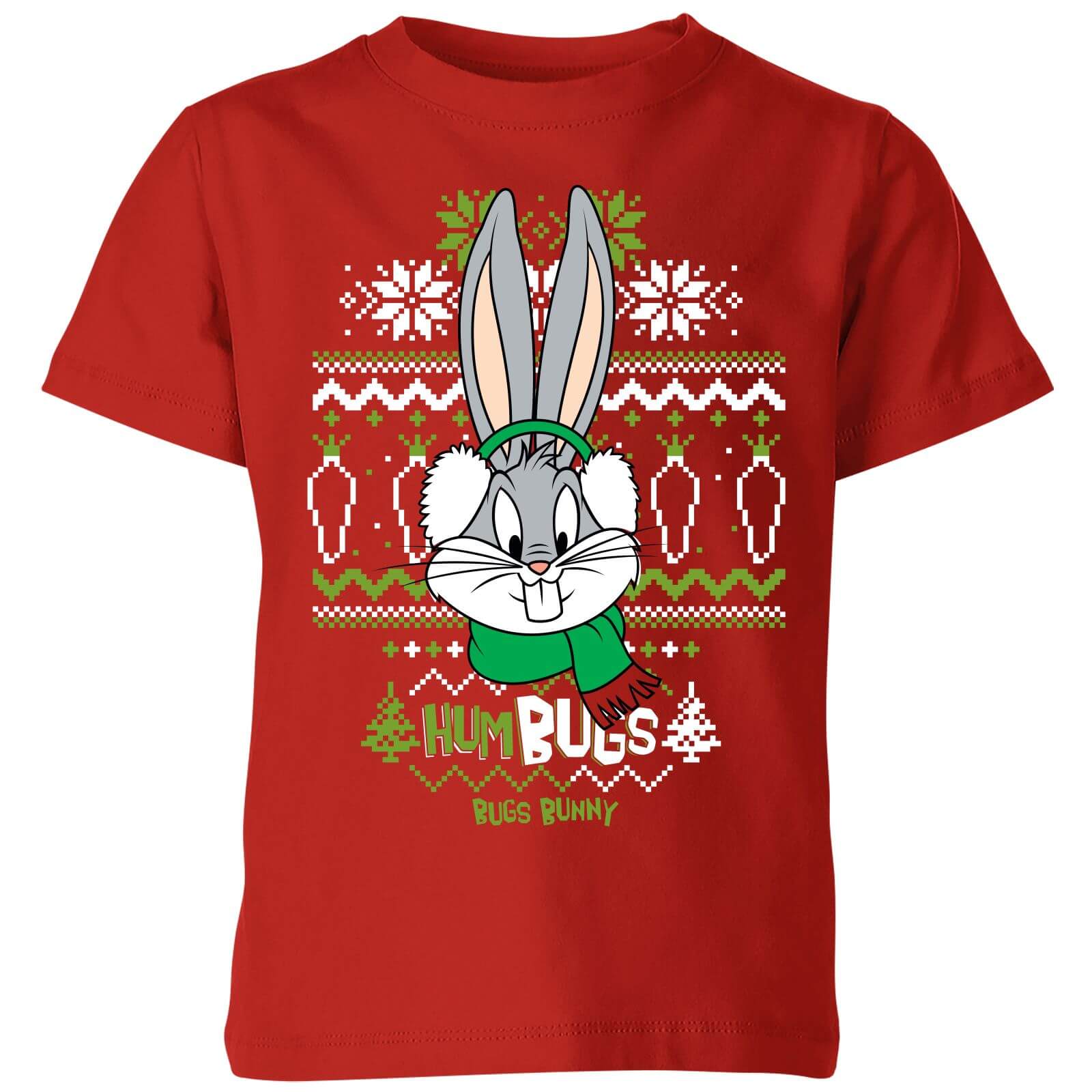 Looney Tunes Bugs Bunny Knit Kids' Christmas T-Shirt - Red - 11-12 Years - Red