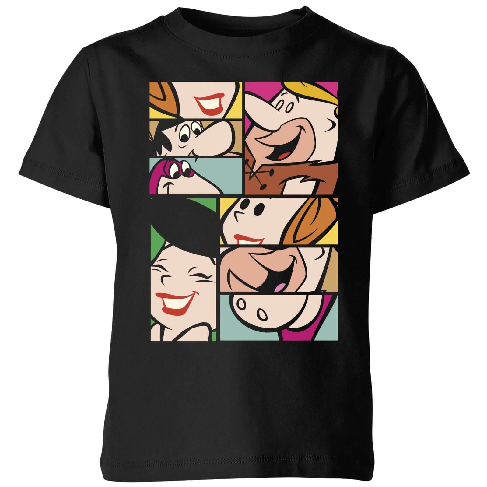 Hanna Barbera The Flintstones Cartoon Squares Kids' T-Shirt - Black - 11-12 Years - Black