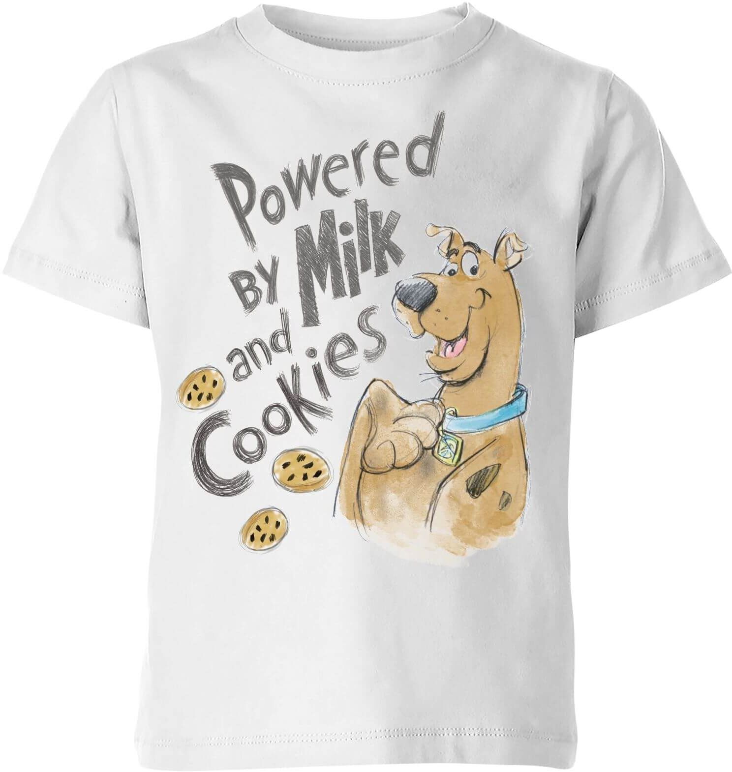 Scooby Doo Powered By Milk And Cookies Kids' T-Shirt - White - 7-8 Years - White