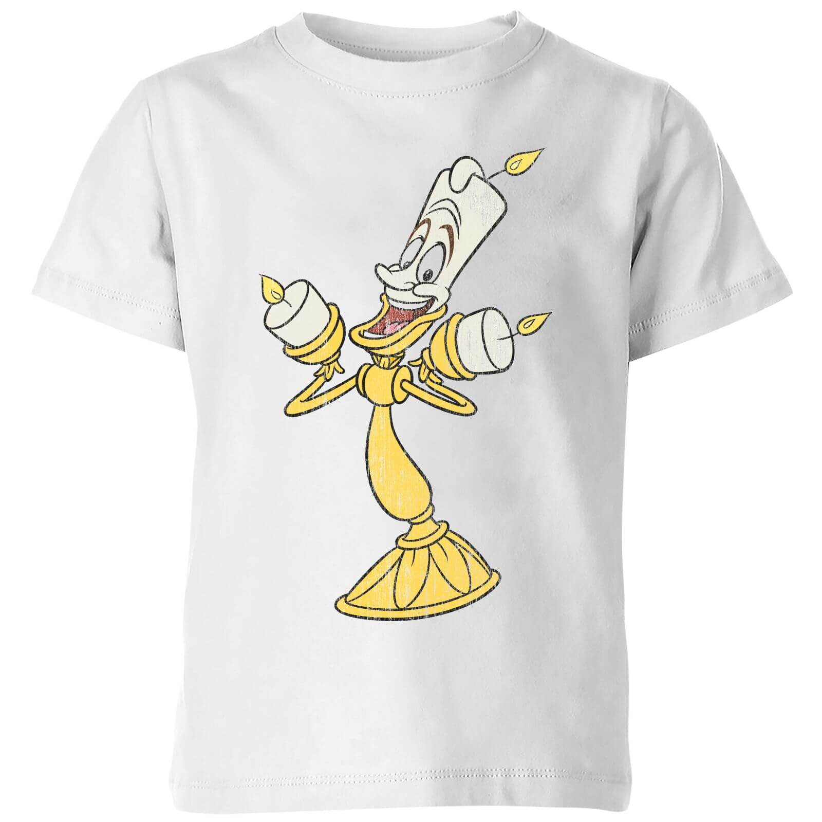 Disney Beauty And The Beast Lumiere Distressed Kids' T-Shirt - White - 5-6 Years - White