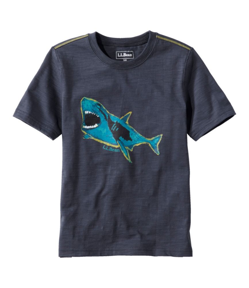Kids' Graphic Tee, Glow-in-the-Dark Carbon Navy Shark M 5-6, Cotton L.L.Bean