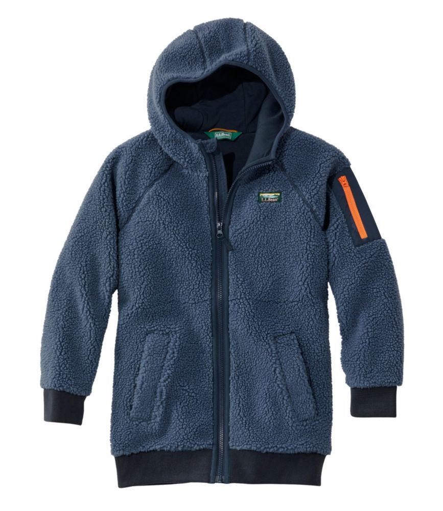 Kids' Sherpa Fleece Long Winter Coat Vintage Indigo/Carbon Navy M 5-6, Fleece/Nylon L.L.Bean
