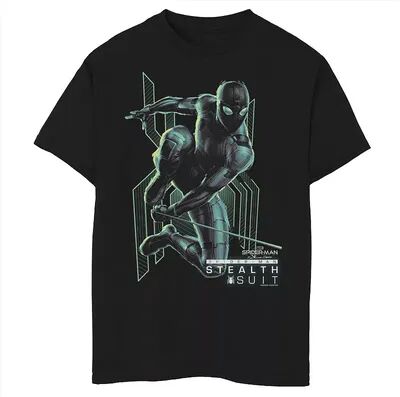 Marvel Boys 8-20 Marvel Spider-Man Far From Home Stealth Suit Swing Poster Graphic Tee, Boy's, Size: Large, Black