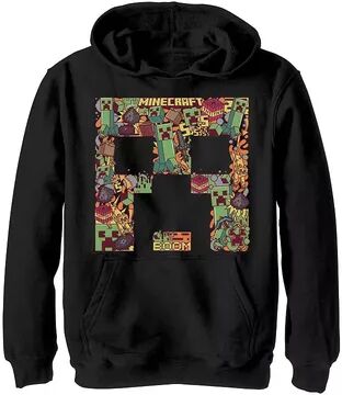 Minecraft Boys 8-20 Minecraft Creeper Big Head Creeper Collage Fill Hoodie, Boy's, Size: Small, Black