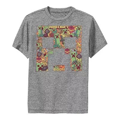 Minecraft Boys 8-20 Minecraft Creeper Big Head Creeper Collage Fill Graphic Tee, Boy's, Size: Small, Dark Grey