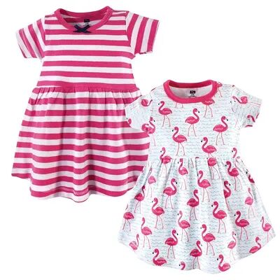 Hudson Baby Infant and Toddler Girl Cotton Short-Sleeve Dresses 2pk, Bright Flamingo, Toddler Girl's, Size: 3T, Med Pink