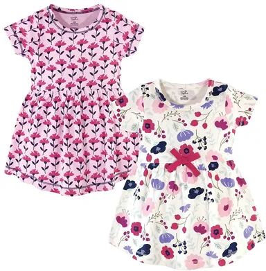 Touched by Nature Baby and Toddler Girl Organic Cotton Short-Sleeve Dresses 2pk, Pink Botanical, Toddler Girl's, Size: 9-12Months, Med Pink