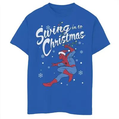 Licensed Character Boys 8-20 Marvel Spider-Man Swing In To Christmas Tee, Boy's, Size: Small, Med Blue