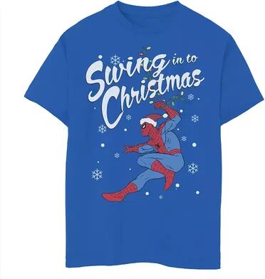 Licensed Character Boys 8-20 Marvel Spider-Man Swing In To Christmas Tee, Boy's, Size: Medium, Med Blue