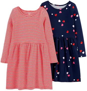 Carter's Girls 4-14 Carter's 2 Pack Patterned Jersey Dresses, Girl's, Size: 12, Stripe Heart