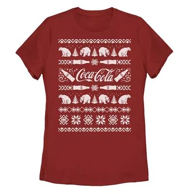 Licensed Character Juniors' Coca-Cola Ugly Sweater Polar Bear Bottles Tee, Girl's, Size: Large, Red